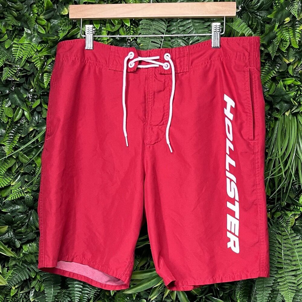 HOLLISTER‎ Shorts Men 34 Red Swim Trunks Pocket 2010